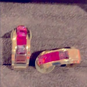 3/$15 Gold tone and multicolor stone hoop earrings